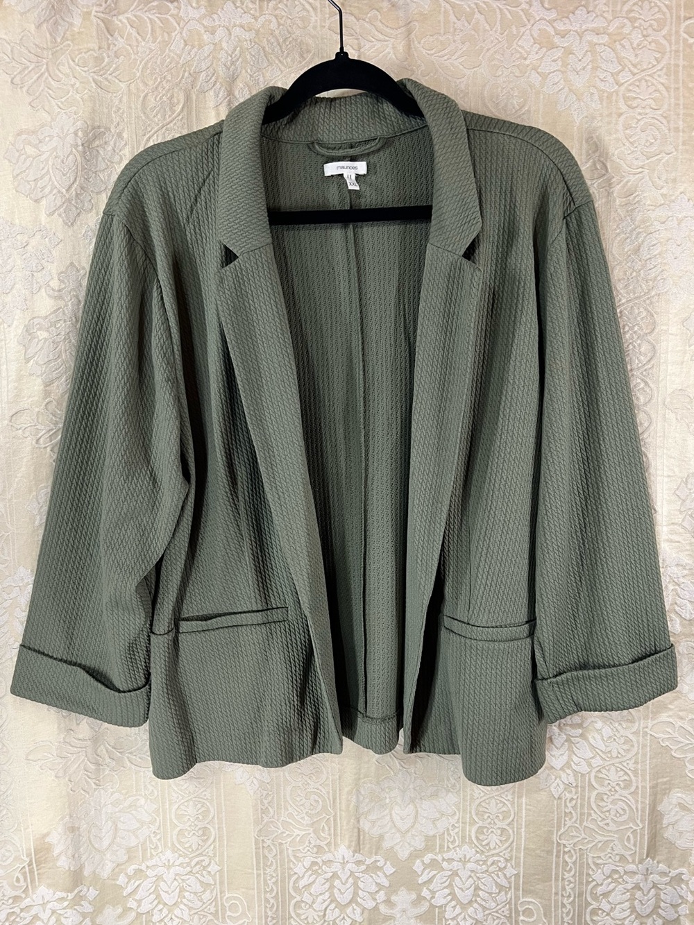 Maurices XXL Olive Green Textured Open Front Blazer Jacket